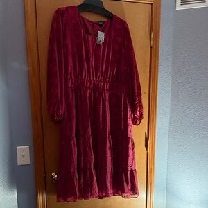 torrid Burgundy Star-Print Long Sleeve Dress